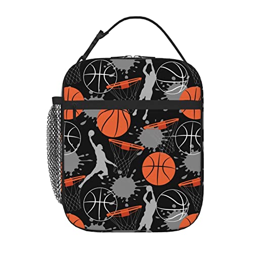 Basketball Lunch Box Insulated Lunch Bag Box kids Boys Girls, Reusable Cool Small Bento Lunch Box Containers for kids Women Men, Cooler Tote Bag Lunchbox for Work Office School Picnic