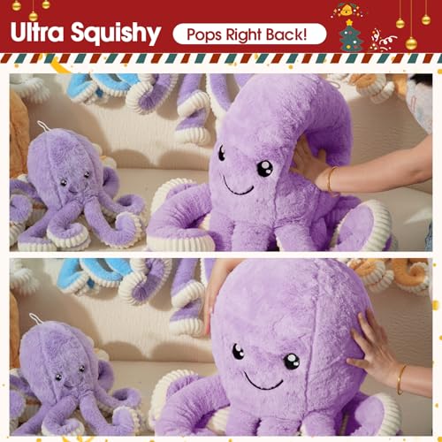 Image of DENTRUN Octopus Plush Toy, Cute Stuffed Animal in 5 Colors 4 Sizes for Gift | 7 /16 /24 /32 inch sizes, 5 vibrant colors, soft plush sea animal, giant gift for all ages, birthday /Xmas /Halloween
