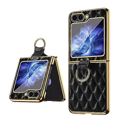 Étui Samsung Galaxy Z Flip 5 5G AKABEILA en cuir noir avec mousqueton