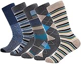 Marino Mens Patterned Dress Socks, Colorful Fun Socks, Fashion Cotton Socks - 5 Pack - Conventional Design Dress Socks - Dappled Iron - 13-15