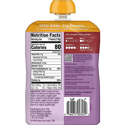 Plum Organics Stage 3 Organic Baby Food, Carrot, Spinach, Turkey, Corn, Apple & Potato, 4 Ounce (Pack Of 4) Packaging May Vary #TOP2