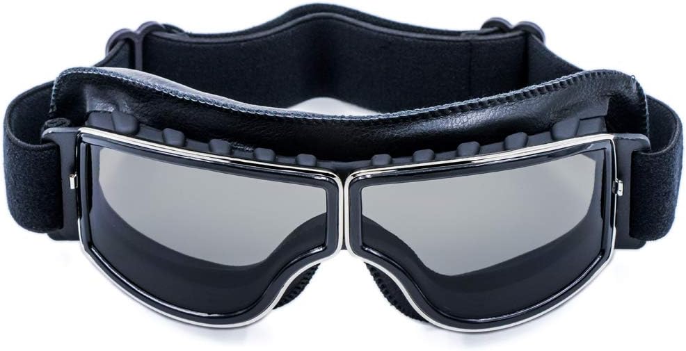 Motorcycle Goggles Vintage Pilot Leather Riding Glasses Scooter ATV Off-Road Anti-Scratch Dust Proof Eyewear for Men Women Adult