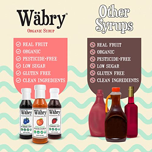 Image of Wabry Organic Peach Syrup - 14.9oz (420g), Natural Fruit Syrups for Drinks, Pancakes, Tea, Shaved Ice and Ice cream, Vegan, Non-GMO, Dye-Free Snow Cone Syrup - BPA-Free Plastic Bottle