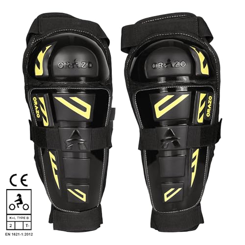 Image of ORAZO Raptor CE Certified Knee & Shin Protector | Level 2 K+L Type B T- | Anti-Slip Straps | Bionic & Asymmetric for Comfort | Made in India (Black Yellow, Regular Straps)