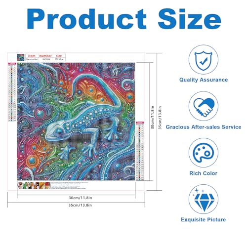 Image of AiYuanzsh 5D Diamond Painting Kits for Adults, Colorful Spotted Gecko Abstract Diamond Art Kits for Adults Beginner, DIY Full Drill Round Paint by Diamonds Dot Gem Art Wall Decor 13.8x13.8 Inch