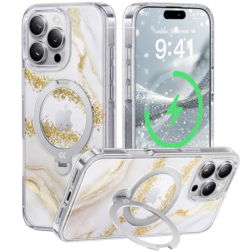 【透き通る上質感・定点360°回転】CASEKOO iPhone 16 Pro Max 用ケース キラキラ クリア 米軍規格保護 フィット感 MagSafe対応 最大25W急速充電対応 横縦両立 角度自在 超強磁力 耐衝撃 高耐久性 ラップホール付き 透明