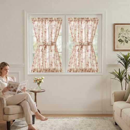 Image of jinchan Terracotta Linen French Door Curtain 40 Inch Rod Pocket 1 Panel