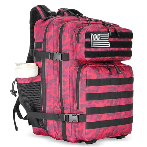 Lovelinks21 45L Tactical Assault Backpack 3 day assault pack with Molle Waterproof backpack Rucksack for Tactical Backpacks (Red CP)