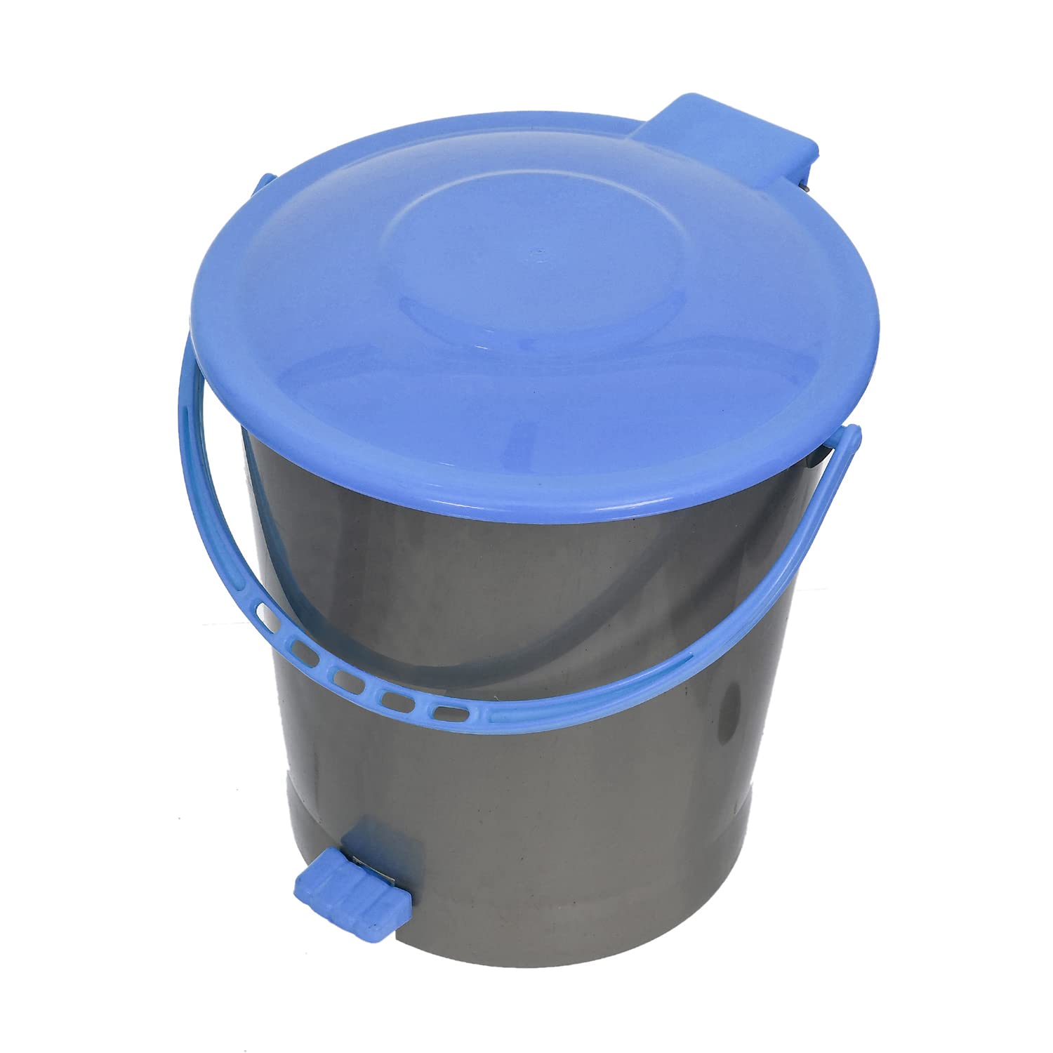 Kuber Industries Plastic Pedal Dustbin, Trashbin, Wastebin For Kitchen, Bathroom, Office Use With Handle, 5 Liter (Grey & Blue)-47KM01022