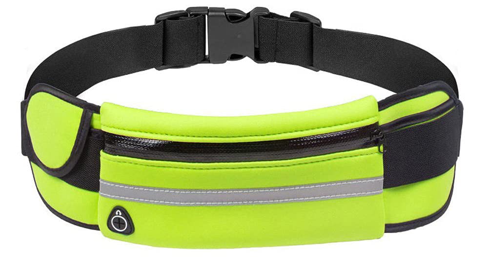 MUOSFY Running Pouch Belt Waist Pack Bag,Workout Bounce Jogging Pocket Belt for 6.9 inch the following Phone, Fluorescent green, One Size