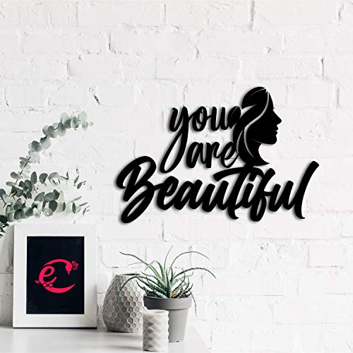 Image of eCraftIndia You are Beautiful Woman Black Engineered Wood Cutout Wall Art Decor| Wall Decoration Items| Wooden Wall Decor Item| Home Wall Decor for Living Room Bedroom| Gift for Diwali Women's Day
