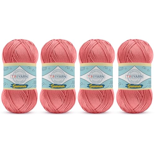 Image of TROYARN Summer (4- Skeins Pack) Silk Effect Hand Knitting Yarn Crochet Art Lace Craft 100% Microfiber Acrylic 4x100 gr (4x383 yds) (105619 - Alstromeria)