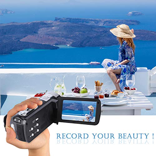Videocamera Digitale HD Con Rotazione 270° – Sensore CMOS, Zoom 16x, Schermo 2.4” Per Viaggi E Uso Domestico (Nero)