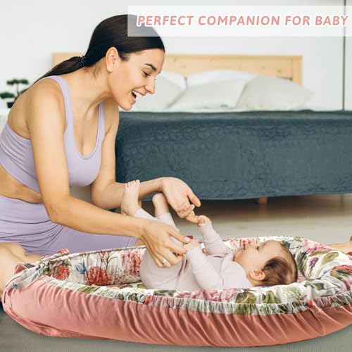 Baby Lounger Replacement Cover, Newborn Lounger cover for 0-12 Months, Breathable & Portable Infant Lounger Case, Soft Baby Floor Seat Cover for Travel, Machine Washable (Cover Only), Peony flower