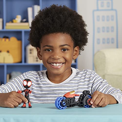 Image of Spidey and His Amazing Friends Miles Morales Action Figure with Toy Motorcycle, Preschool Toys, Ages 3 and Up