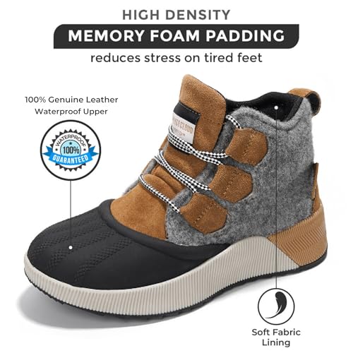 Project Cloud Waterproof Snow Boots for Women - Memory Foam Insole Non-Slip Womens Snow Boots & Winter Shoes with Shoe Lace - Lightweight Indoor Outdoor Shoes