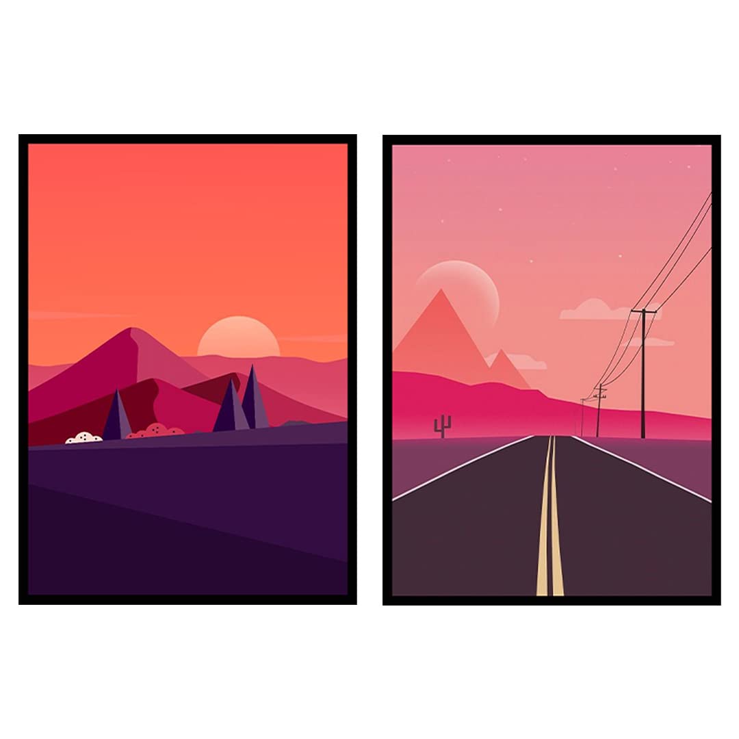 CraftKart Landscape - Modern Art - Aesthetic Room Décor - Minimalistic Art for Home Décor Boho poster set of 2 (Road)