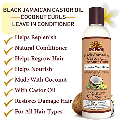 Okay Black Jamaican Castor Oil Coconut Curls Leave In Conditioner Helps Condition,Strengthen,And Regrow Hair Sulfate,Silicone,Paraben Free For All Hair Types And Textures Made In Usa 8 Oz #TOP4