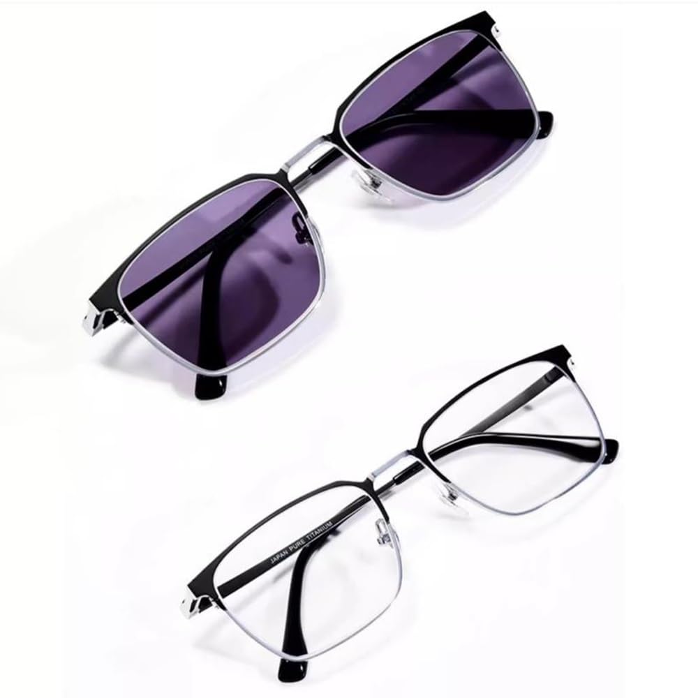 Titanio Gafas de Lectura Fotocrómico Gafas de Sol HD Gafas de computadora Moda Ultraligero Rectangulares Negro Marco,Hombre(Size:+3.0)