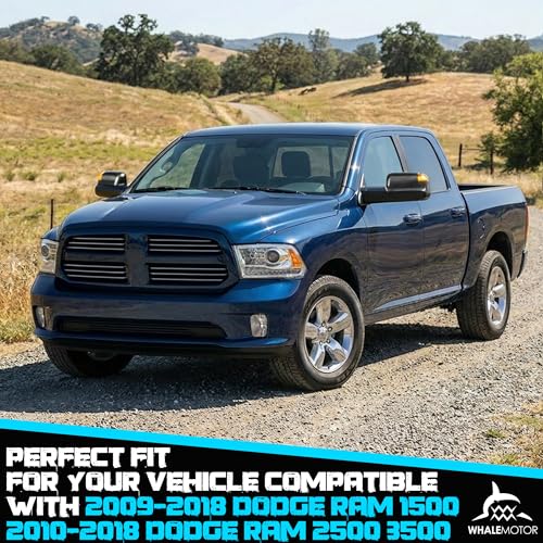 Image of Smoked Power Heated Tow Mirrors Compatible with 2009-2018 Dodge Ram 1500, 2010-2018 2500 3500,2019-2024 1500 Classic Flip Up Extended Trailer Towing Side Mirrors with Puddle Light, Carbon Gray Housing