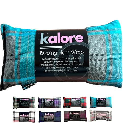 Wheat Bags Microwavable Neck and Shoulder Wrap - Unscented Heat Bags Microwavable for Body Relaxation - Tartan Cotton Fabric & UK Wheat Heat Bags Microwavable Compress by Kalore - Turquoise