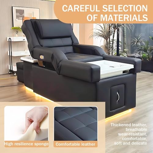Larnavo Salon Shampoo Bed-Pedicure Chair with Foot Bathtub Black Luxury Leather Style, Head Spa Equipment&Beauty Bed Includes Water Cycle, Backrest Adjustment, Fumigation(79.52IN) - Image 6