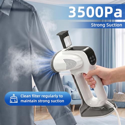 Vacuum Steamer for Garments, YEJOUMO 3500Pa Robust Suction Garment Steamer 3 in 1 Handheld Journey Steamer & Iron Garments, 25s Speedy Preheating, 340ML Massive Water Tank - Image 3