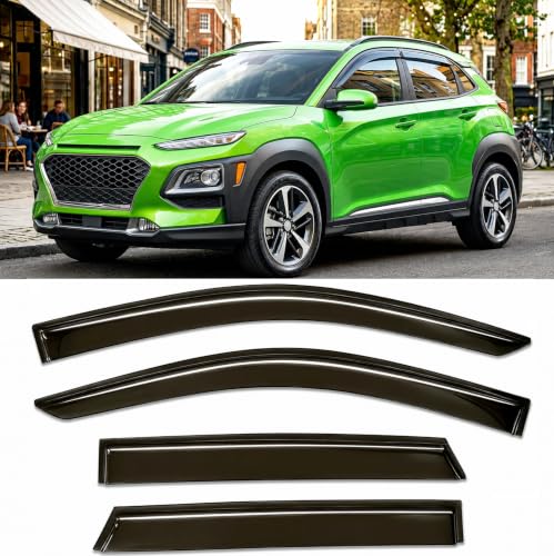 Image of 2018-2023 Tape-On Rain Guards for Hyundai Kona Side Window Visor Deflectors Se Sel Plus Night Limited Ultimate Durable Tinted Shade 2019 2020 2021 2022