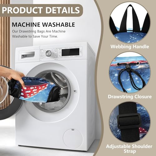 Mesh Gym Swimming Bags for Men & Women, Fantasy Forest Mushroom Butterfly Large Drawstring Backpack with Dry-Wet Pocket, Lightweight Gym Bag for Sports, Travel, Beach, Workout Gear3