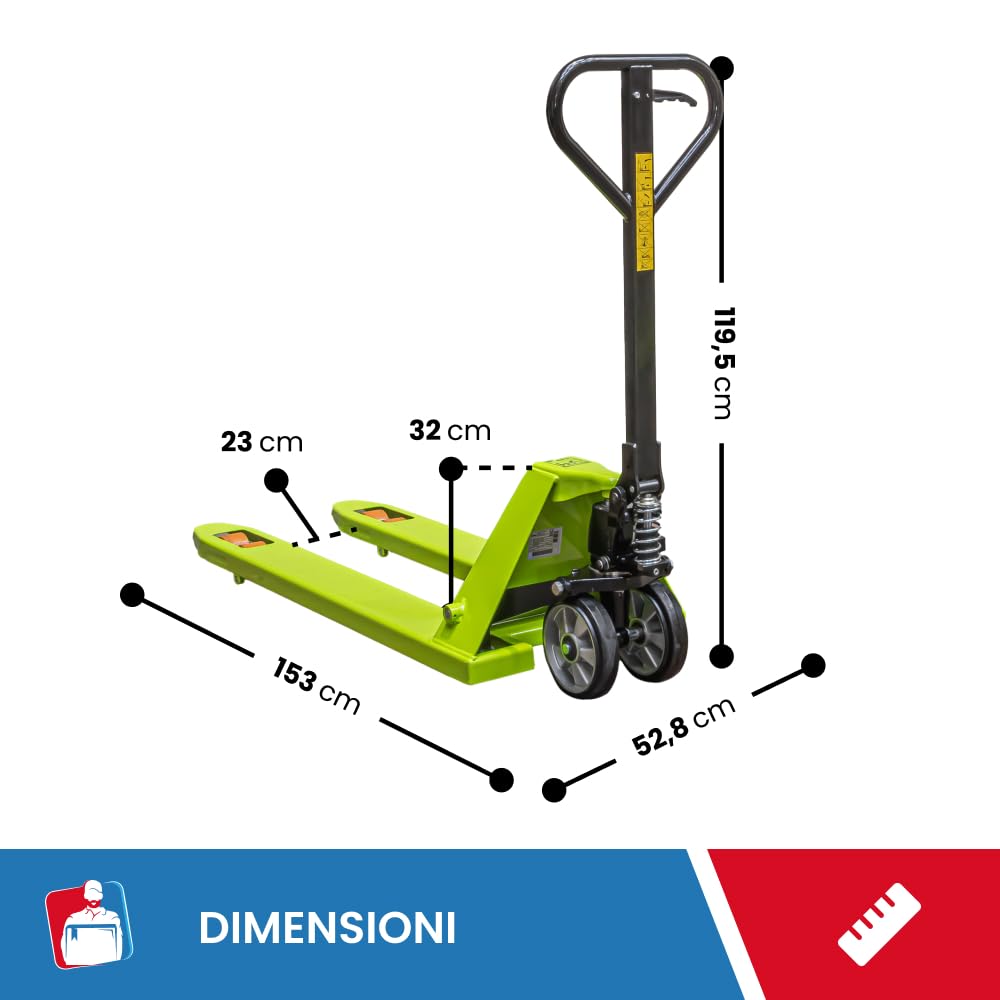 IMBALLAGGI 2000 - Transpallet Manuale - Portata 2500 kg - Traspallet con 4 Rulli in Poliuretano - 100% Made In Italy