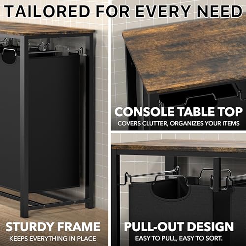 Simple Houseware 3-Section Laundry Sorter w/Tabletop Shelf, Rustic Brown - Image 5