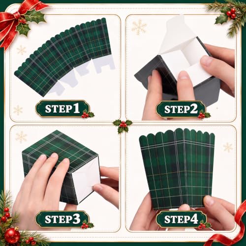 Image of Geyoga 48 Pcs Popcorn Boxes Bulk,Green Tartan Plaids,4 x 3 Inches