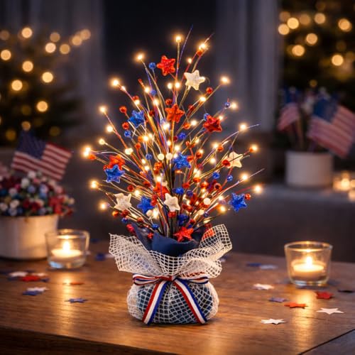 CRCZK 4th of July Table Tree Decorations with LEDs, 250 Anniversary...
