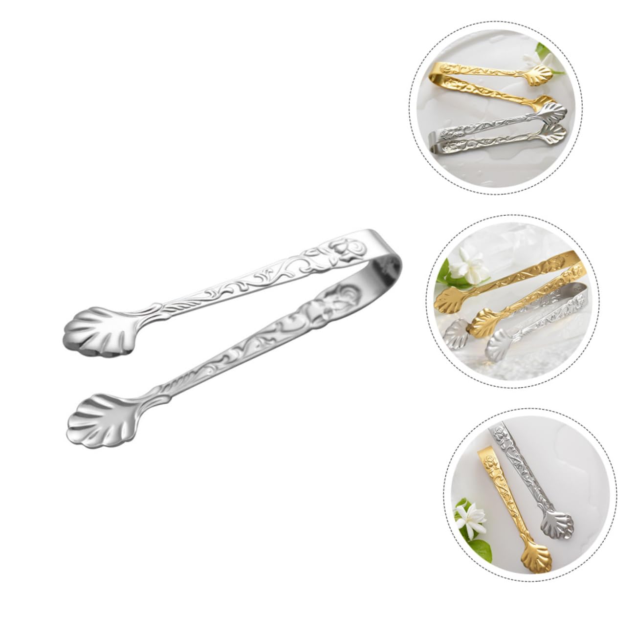 MAGICLULU Pinzas para Cubitos de Hielo de Acero Inoxidable Diseño de Relieve Rosa