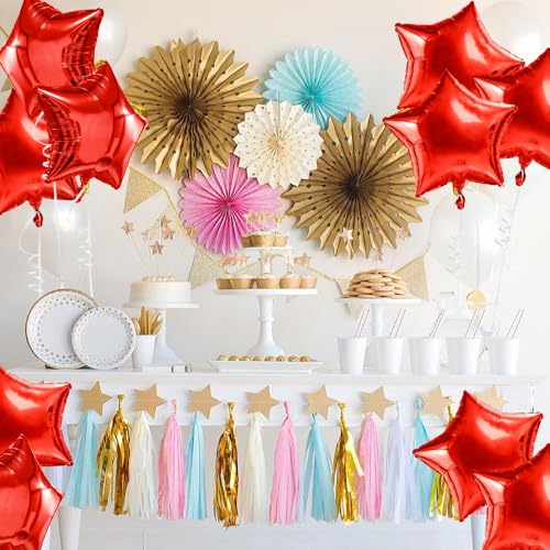 Image of Star Balloons, 18 Inch Foil Balloons, 10 PCS Star Balloons Foil, Red Star Foil Balloons Set Mylar Balloons Red Balloons Star for Birthday Party Anniversary Wedding New Year Valentine Decorations