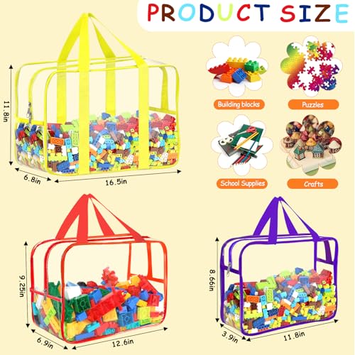 Image of 6 Color Toy Storage Bags with Labels, Reusable Clear PVC Board Game Storage, Travel Waterproof Organizer Bags with Zipper Large Capacity (L, XL, XXL)