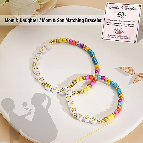Image of First Day of School Gifts Matching Bracelets for Women Girls Mother and Daughter Beaded Bracelet Multicolor Bead Stretch Kindergarten Preschool Back to School Gifts I Love You Engraved Christmas Birthday Jewelry
