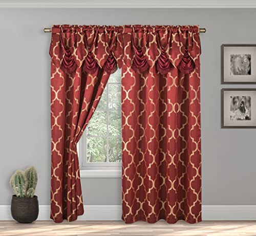 Elegant Comfort 11EC-2PC-QUATREFOIL-CURTAIN-BURGUNDY Moroccan Trellis Print, Jaquard Look Curtain Panels thumb #1