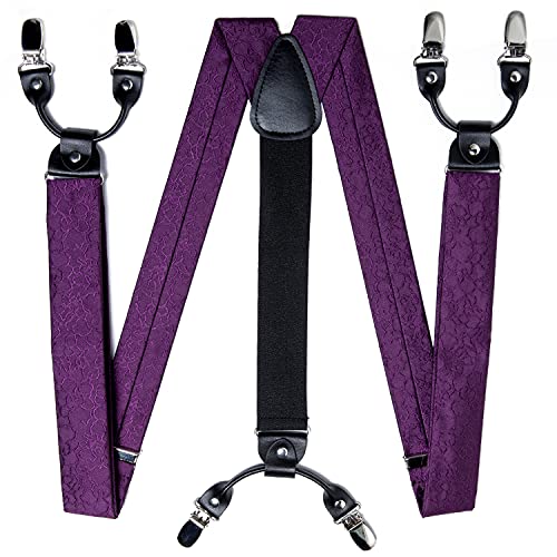 Image of DiBanGu Paisley Bow Tie and Supenders for Men Tuxedo Heavy Duty 6 Clips Suspender Adjustable Y-Shape Mens Trouser Braces