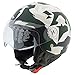 EGLEMTEK Casco Moto Demi Jet Custom Scooter Mimetico Camo Omologato ECE R22-05 Visiera Sole Sferica AntiGraffio (L, Mimetico Petrol)