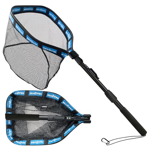 SEASPRO Telescoping Fishing Nets Lightweight Floating Fly Fish Net ?40in? Rubber Coating Durable and Foldable with Non-Slip Grip - Freshwater and Saltwater Fishpond Kayak Fish Landing Net