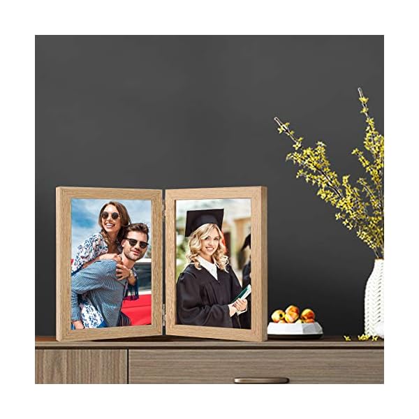 Holz Bilderrahmen Doppel Klappbar: 10x15cm Bilderrahmen Desktop Fotorahmen mit Glasfront Doppelrahmen Wand- und… – Bild 5