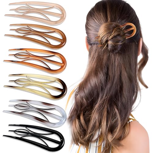 6PCS French Hair Pins for Women, Tortoise Shell French Pins Hair, Large Hair Styling Pins for Thin Thick Hair, 3 Internal Teeth Hair Sticks, Lialys Hair Pin for Buns, French Twist Pin Wavy U Shaped