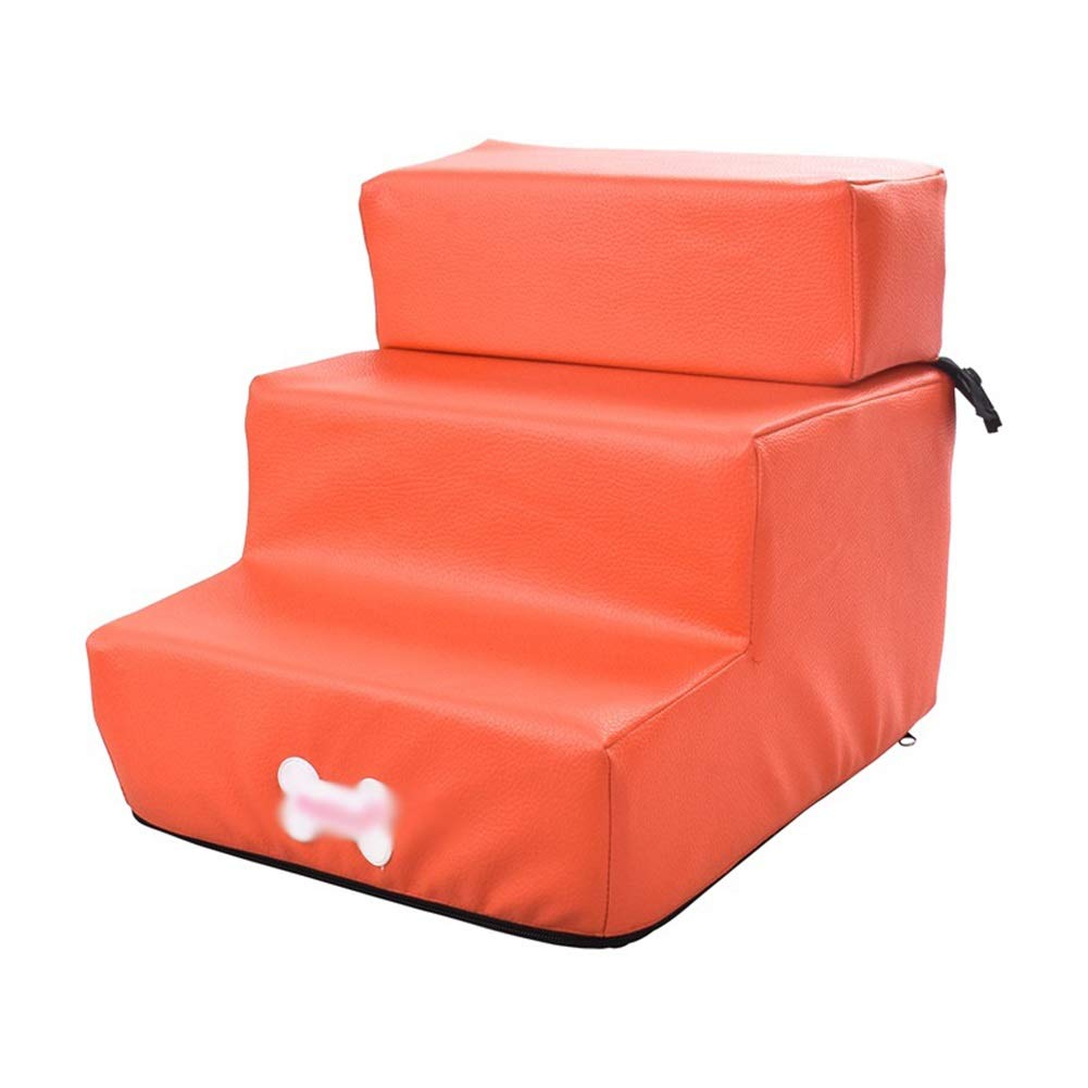 Schody, schody dostępowe, dla zwierząt, odpinane, ze sztucznej skóry, 3 stopnie, rampy psów i(Orange)