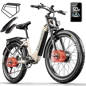 Shengmilo SSS E-bike, 26 inch (66 cm), volledige vering, e-bike, 48 V 17,5 Ah accu, 7 versnellingen, elektrische fiets met Fat Tire mechanische schijfrem, aluminium frame