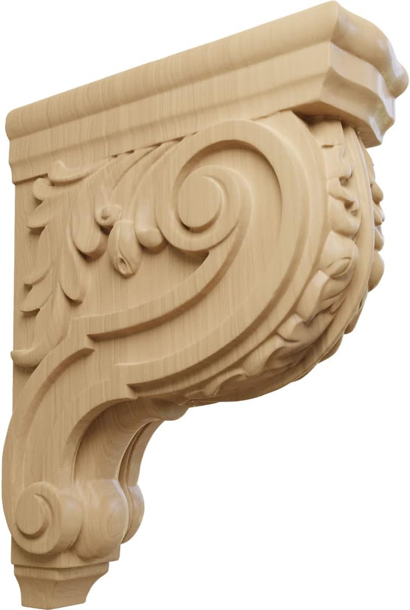 Ekena Millwork CORW04X11X14HDCH Large Hudson Acanthus Wood Corbels, 4"W x 10 1/2"D x 14"H, Cherry