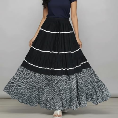Image of Premium Long Skirt | Stylish Long Crushed Cotton & Unique Prints | Floor Length Skirt for Women | Elastic Waist Premium Maxi Skirt - Comfortable Casual Wear