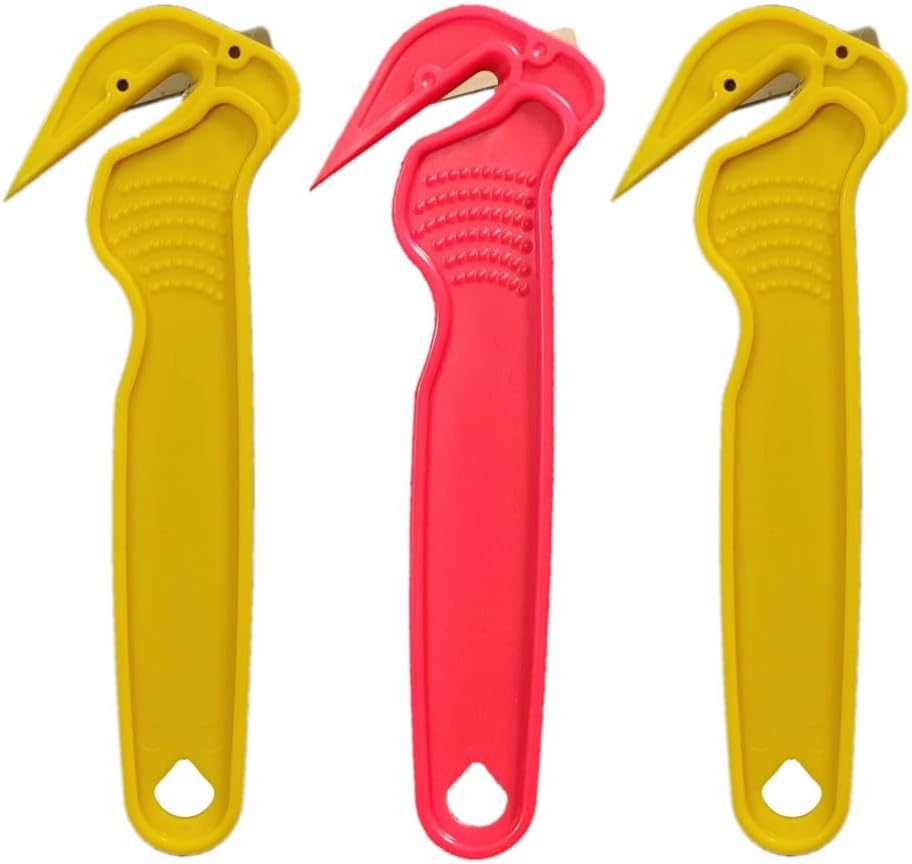 3PCS Safety Box Cutter Set,Box Opener,Professional Utility Knife with Ergonomic Handle,for Cardboard, Warehouse, Packaging, for Slitting Bubble Wrap, 2Yellow and 1Red