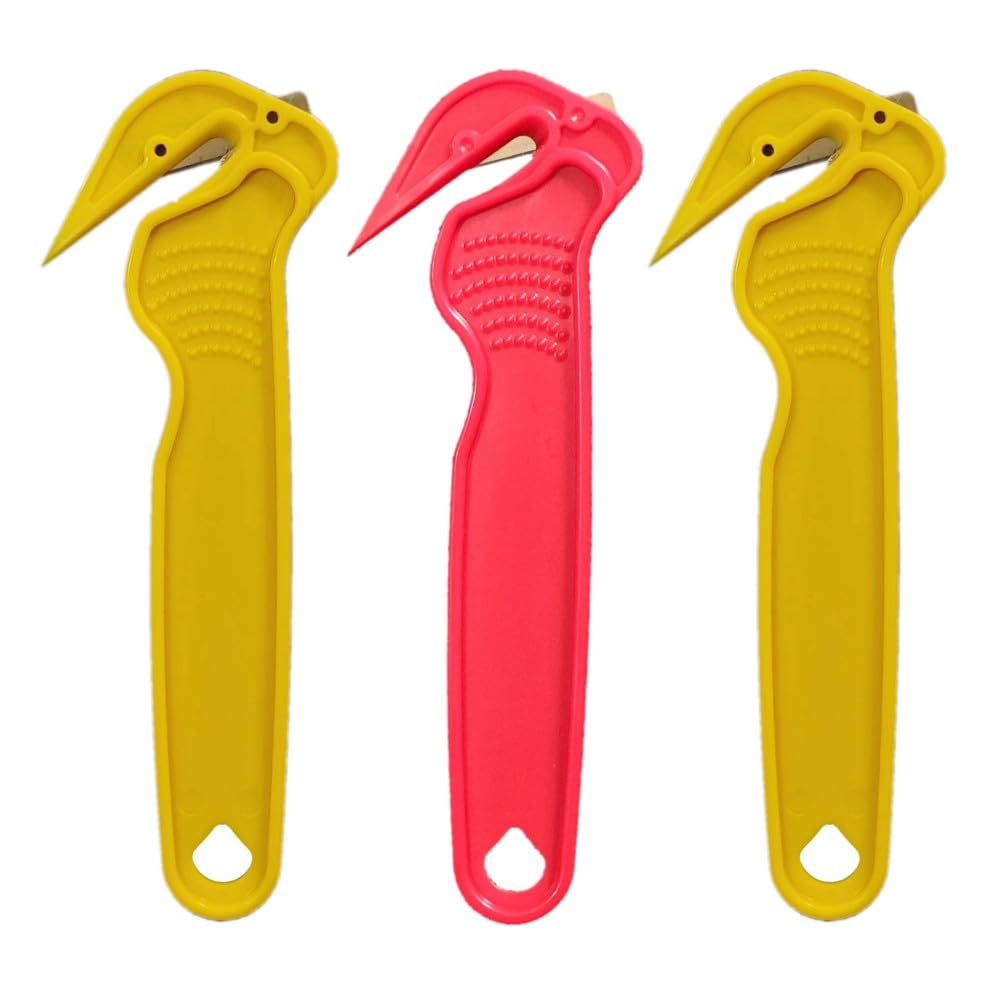 3PCS Safety Box Cutter Set,Box Opener,Professional Utility Knife with Ergonomic Handle,for Cardboard, Warehouse, Packaging, for Slitting Bubble Wrap, 2Yellow and 1Red