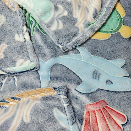 Image of Happy Hues Ocean Glow in The Dark Blanket-200 x 150 cm- Super Soft Fluffy Flannel Fleece All Season Blanket for Babies-Toddlers-Kids & Teens Boys & Girls- Best Gifting Ideas for 0-15 Years